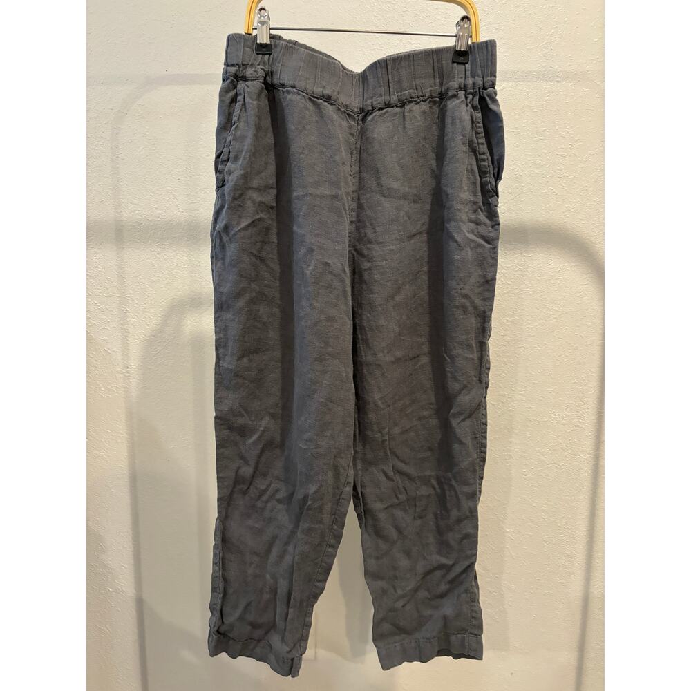 Len Ok Linen Pants Women’s Size Medium Grey Lagenlook Elastic Waist